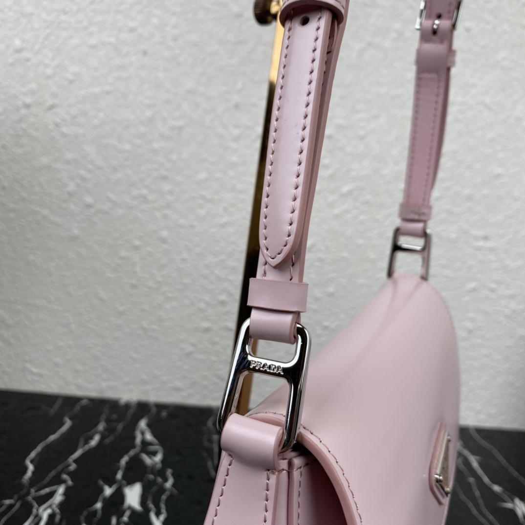 Prada Cleo Brushed Leather Shoulder Bag With Flap Light Pink 1BD303